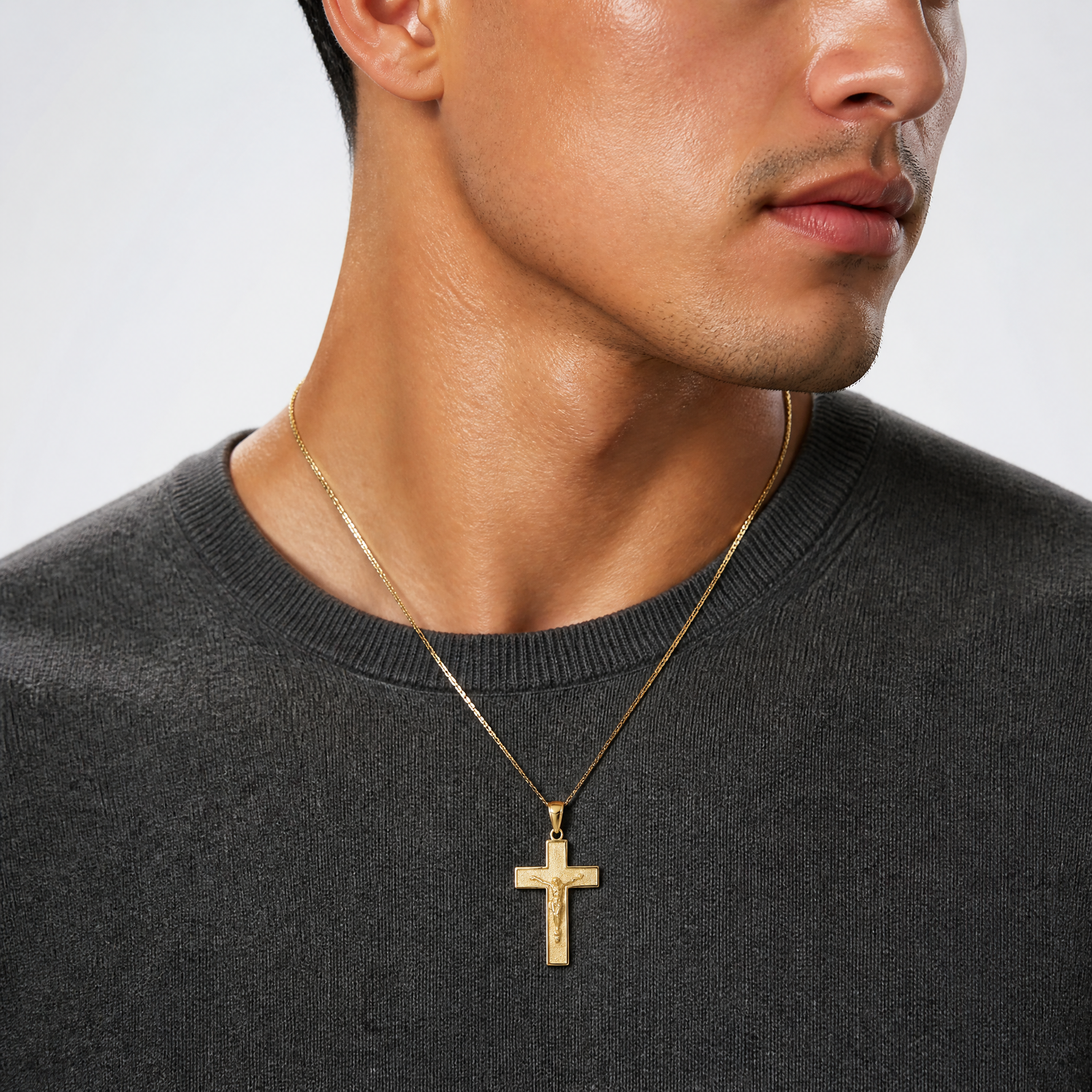 14k Crucifix Pendant - Model Shot