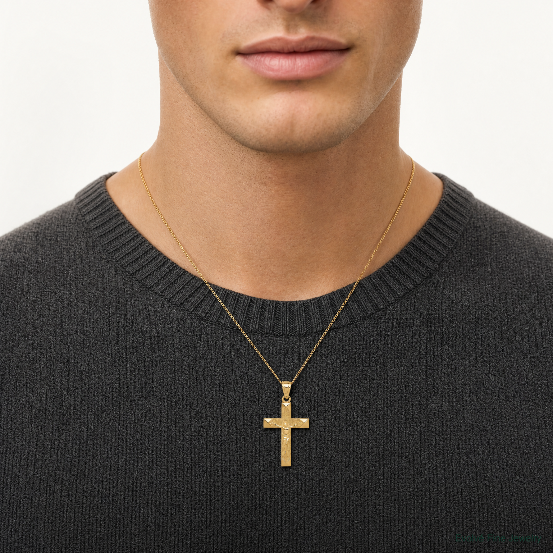 14k Diamond-cut Crucifix Pendant - Model Shot