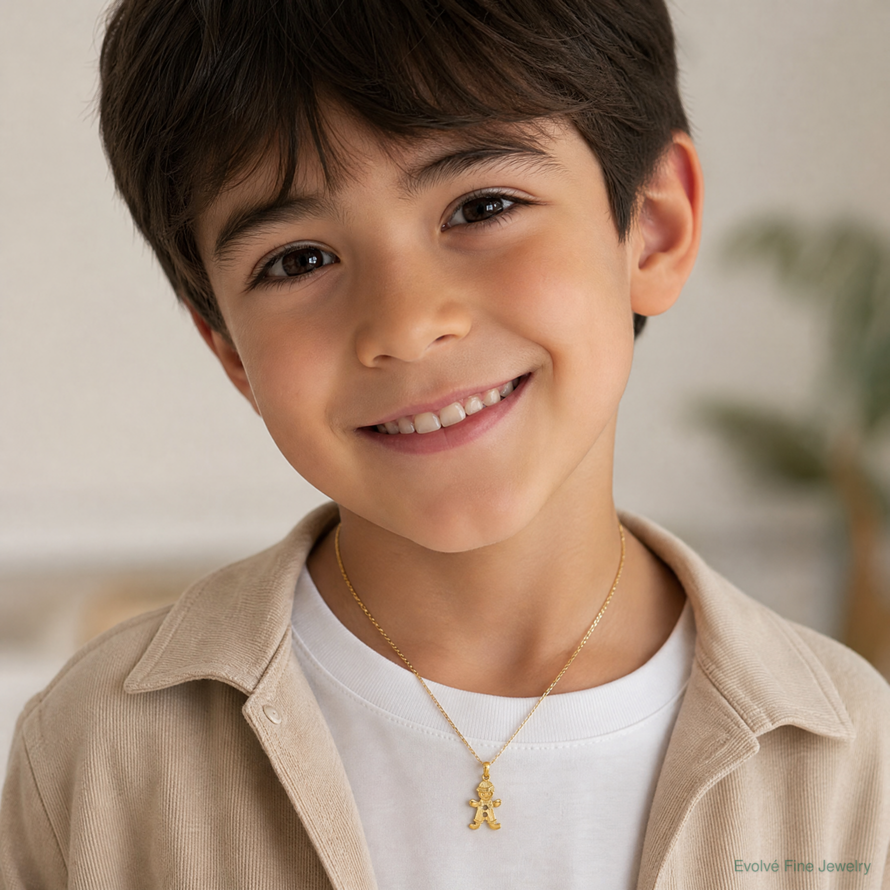 14k Playful Boy w/Cut Out Buttons Charm - Model Shot