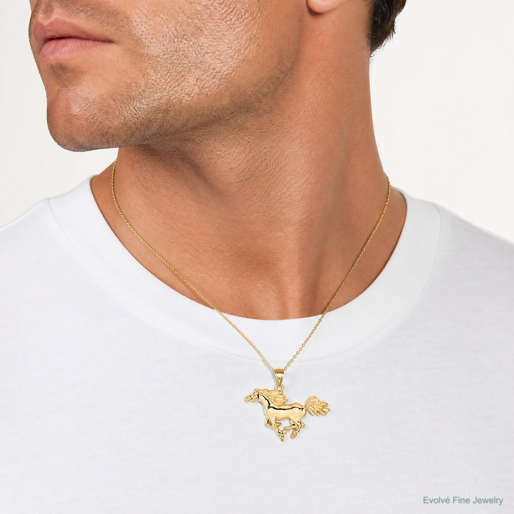 14k Polished Horse Pendant - Model Shot