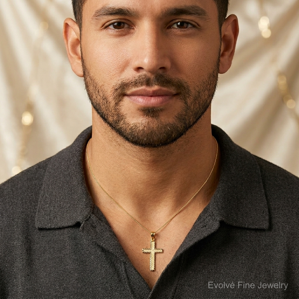 14K Diamond-cut Cross Pendant - Model Shot