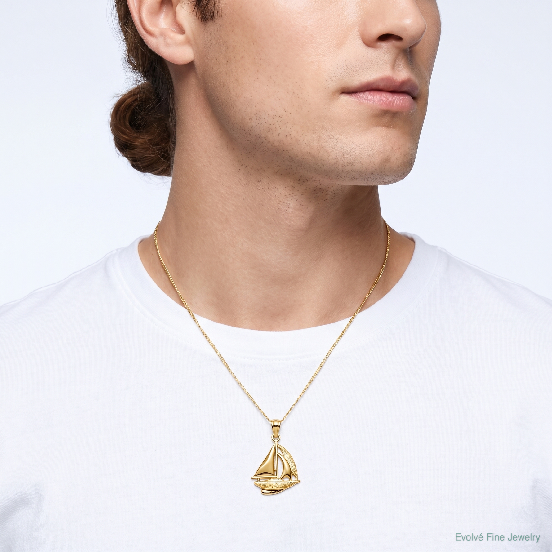 14k Sailboat Pendant - Model Shot
