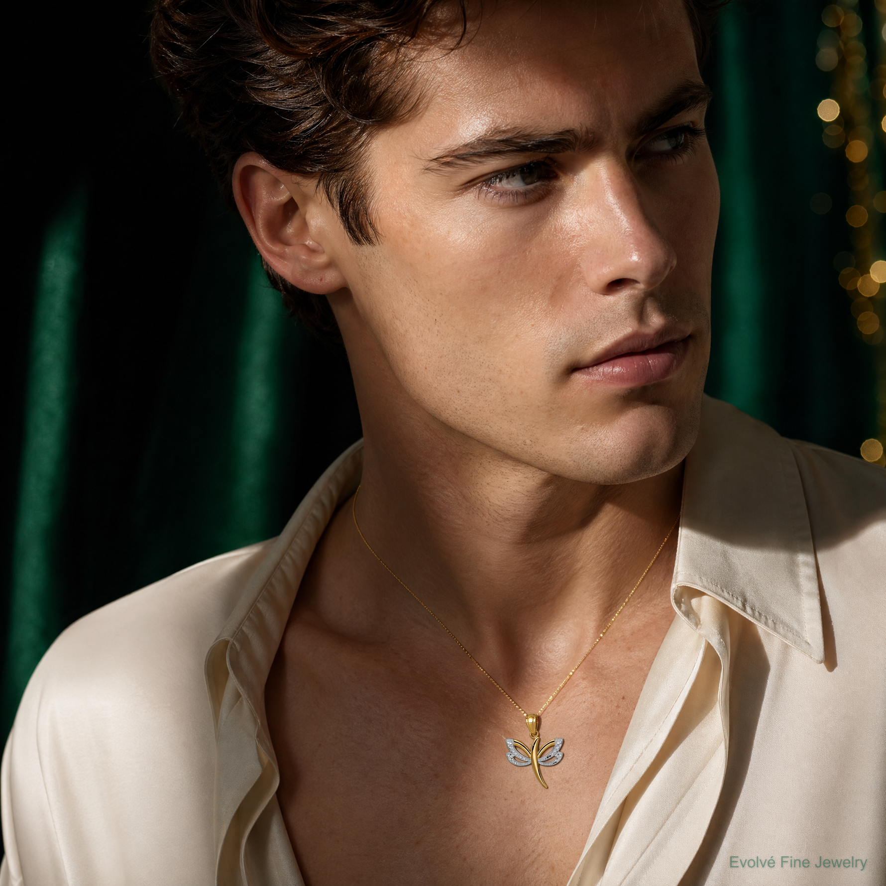 14k w/Rhodium Dragonfly Pendant - Model Shot