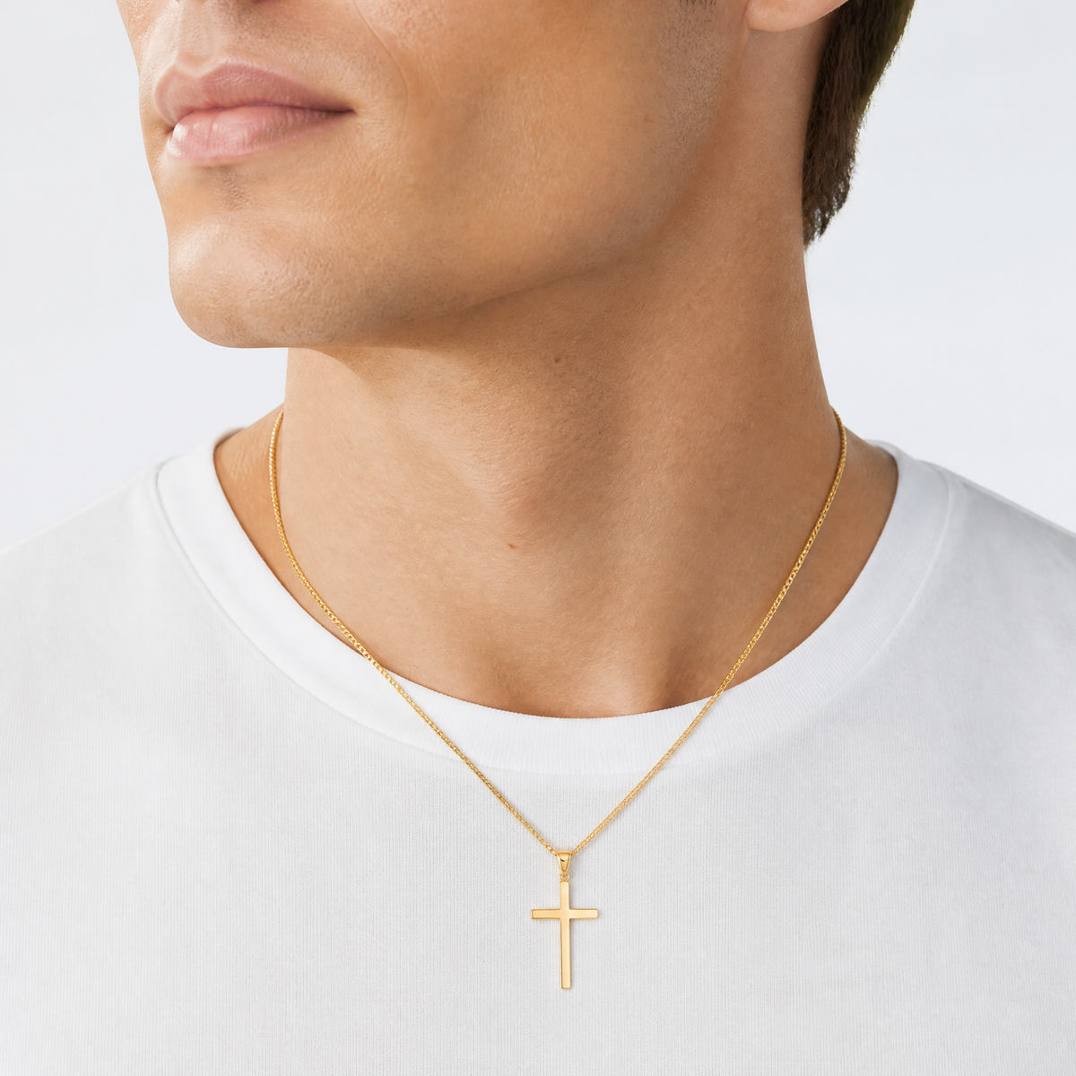14K Solid Reversible Latin Cross Pendant - Model Shot