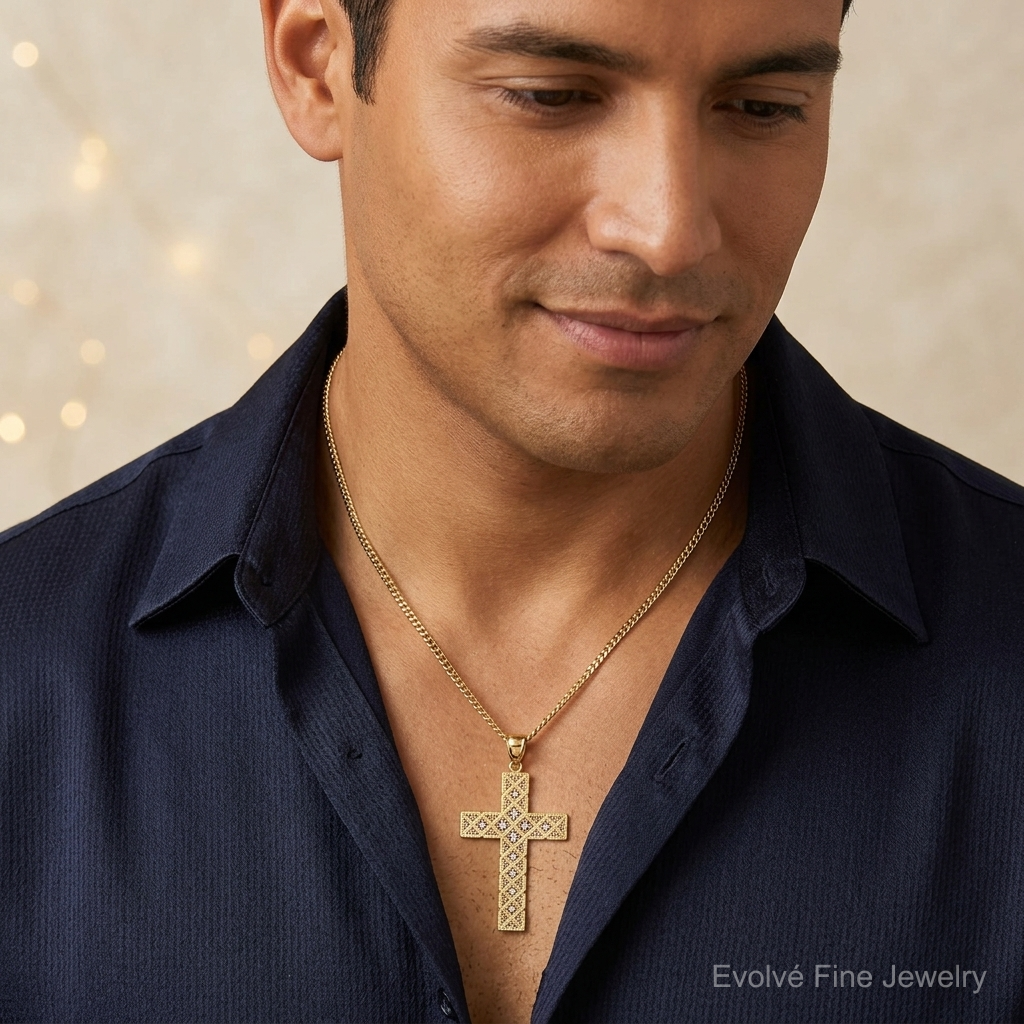 14K w/Rhodium Latin Cross Pendant - Model Shot