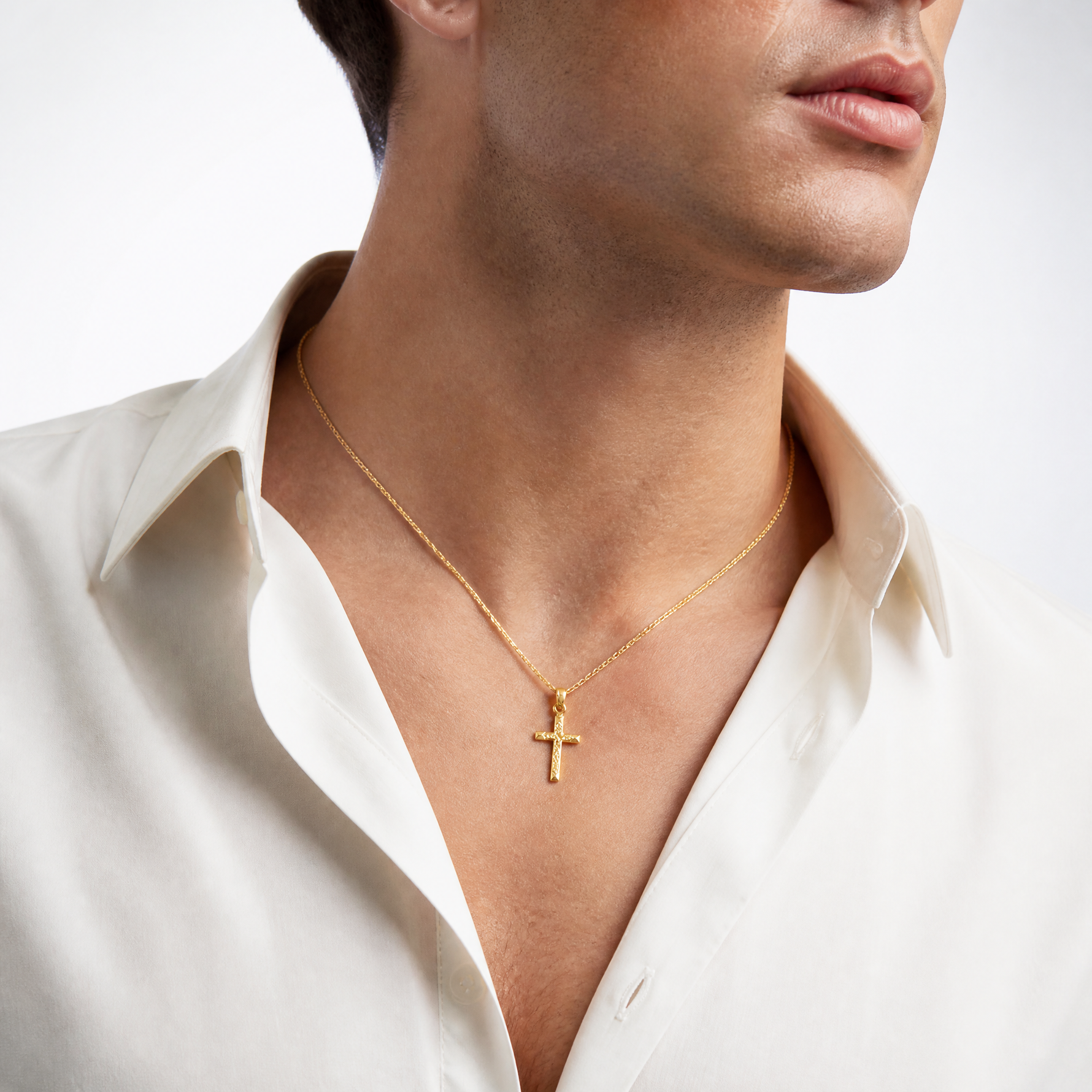 14K Cross Pendant - Model Shot