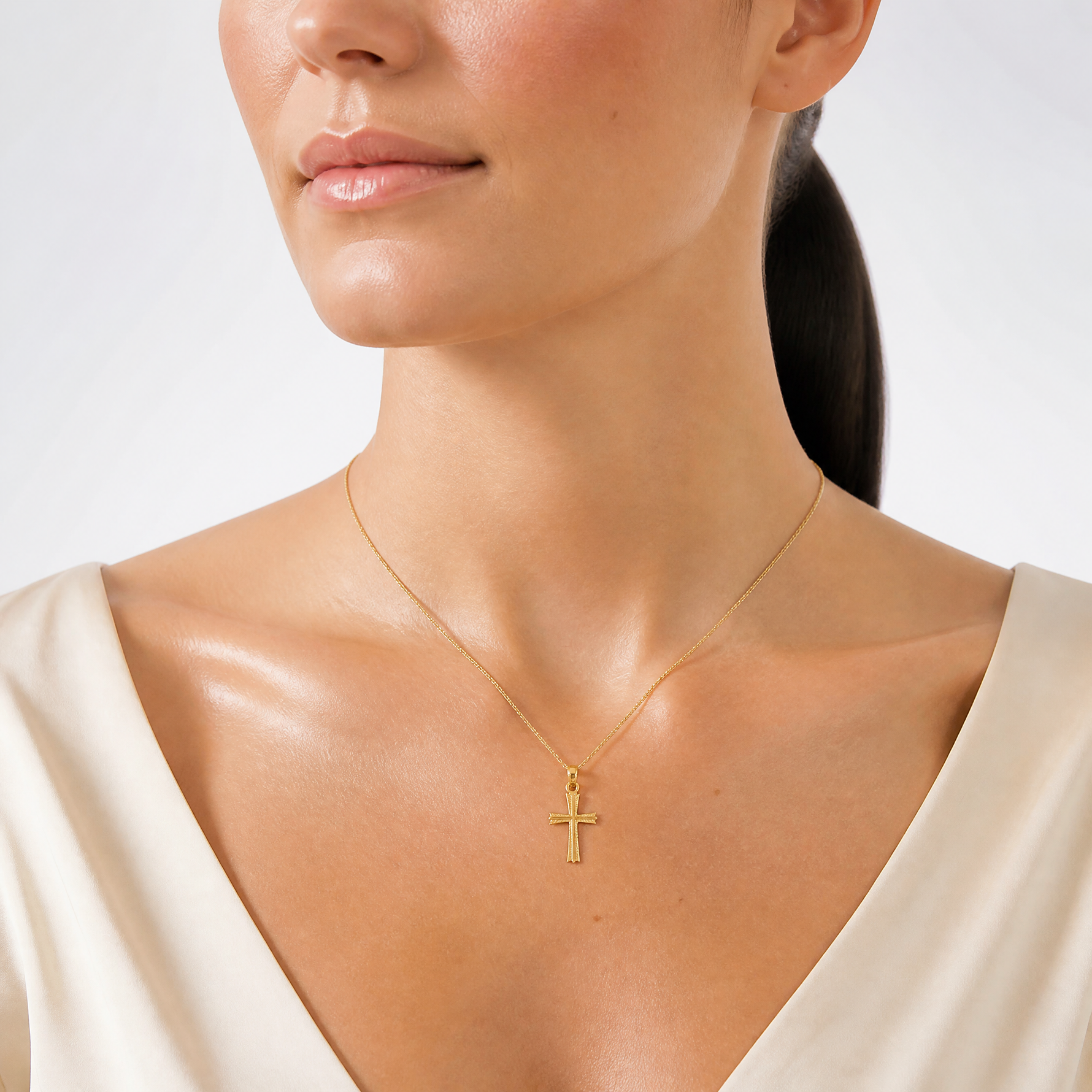14K Cross Pendant - Model Shot