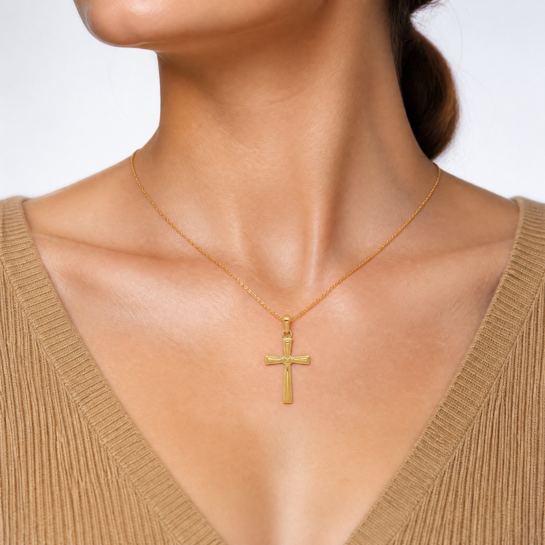 14K Diamond-cut X Cross Pendant - Model Shot