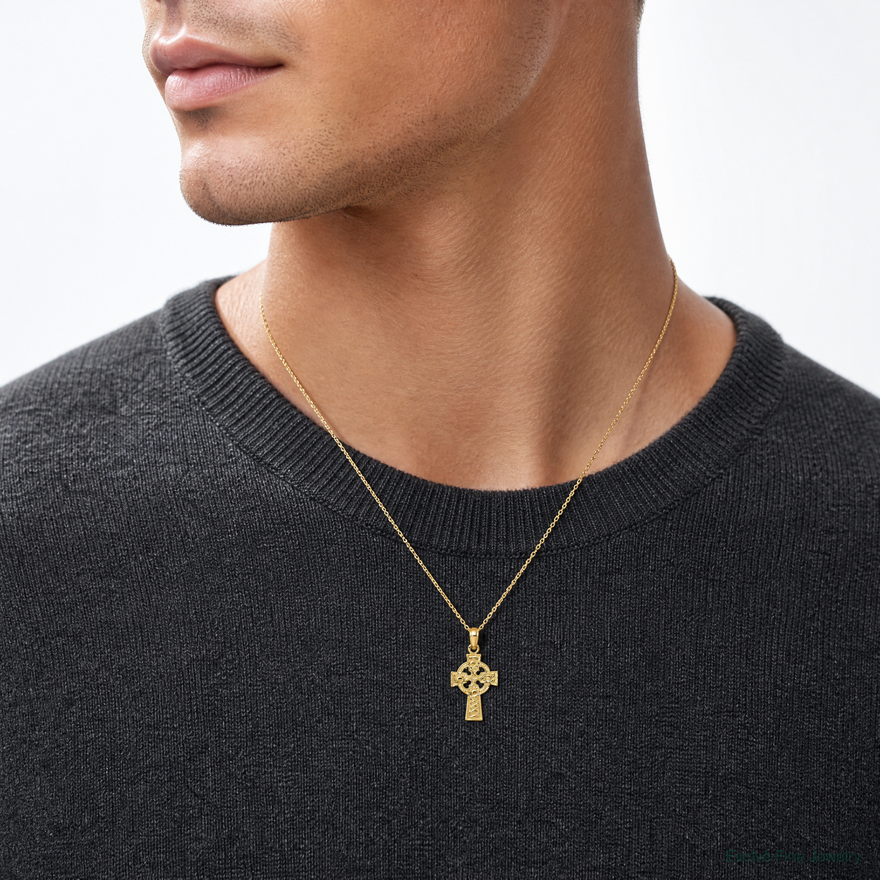 14K Celtic Cross w/Eternity Circle Pendant - Model Shot