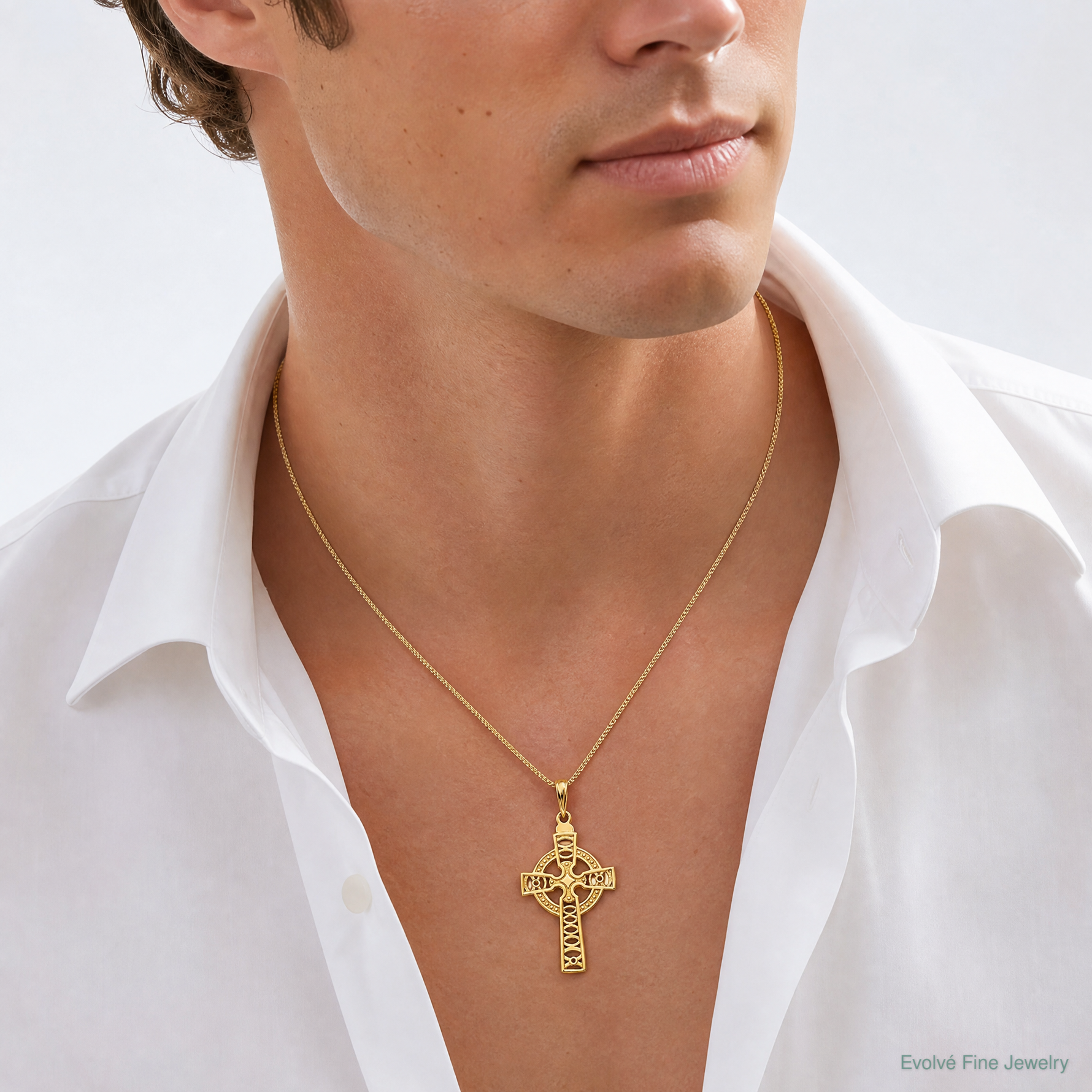 14K Celtic Cross with Eternity Circle Pendant - Model Shot