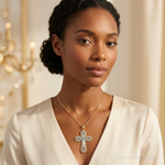 14K Two-tone Diamond-cut Layered Cross Pendant - Model Shot