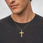 14K Textured Crucifix Latin Cross Pendant - Model Shot