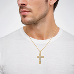 14K Two-Tone D/C Large Block Filigree Crucifix Pendant - Model Shot