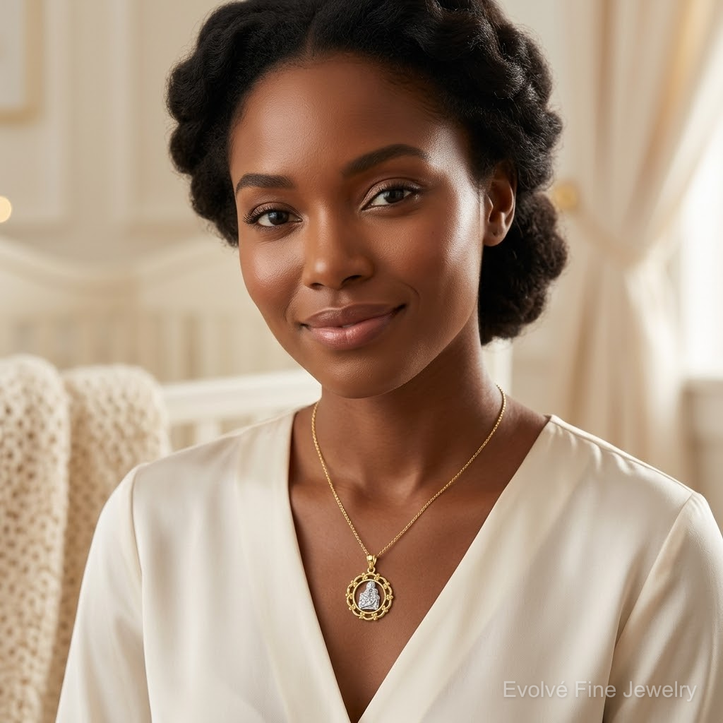 14k w/Rhodium Mother Holding Baby Pendant - Model Shot