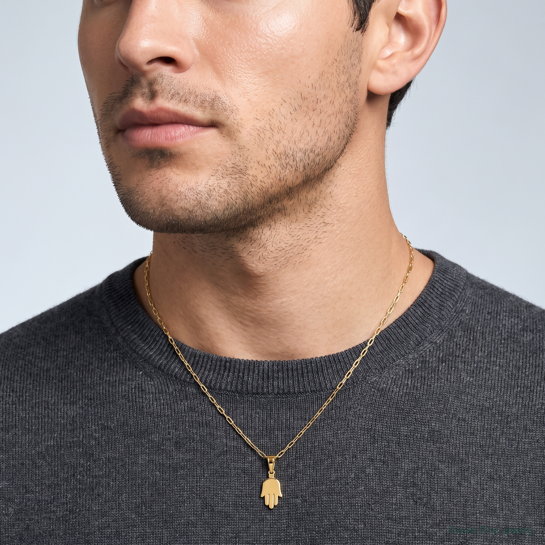 14K Small Solid Hamsa Pendant - Model Shot