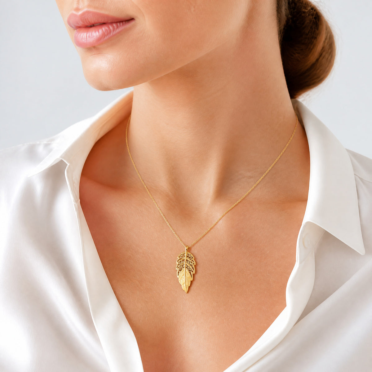 14k Yellow Gold Diamond Cut Leaf Chain Slide - Model Shot