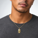 14k Yellow Gold Rhodium Diamond Cut Owl Pendant - Model Shot