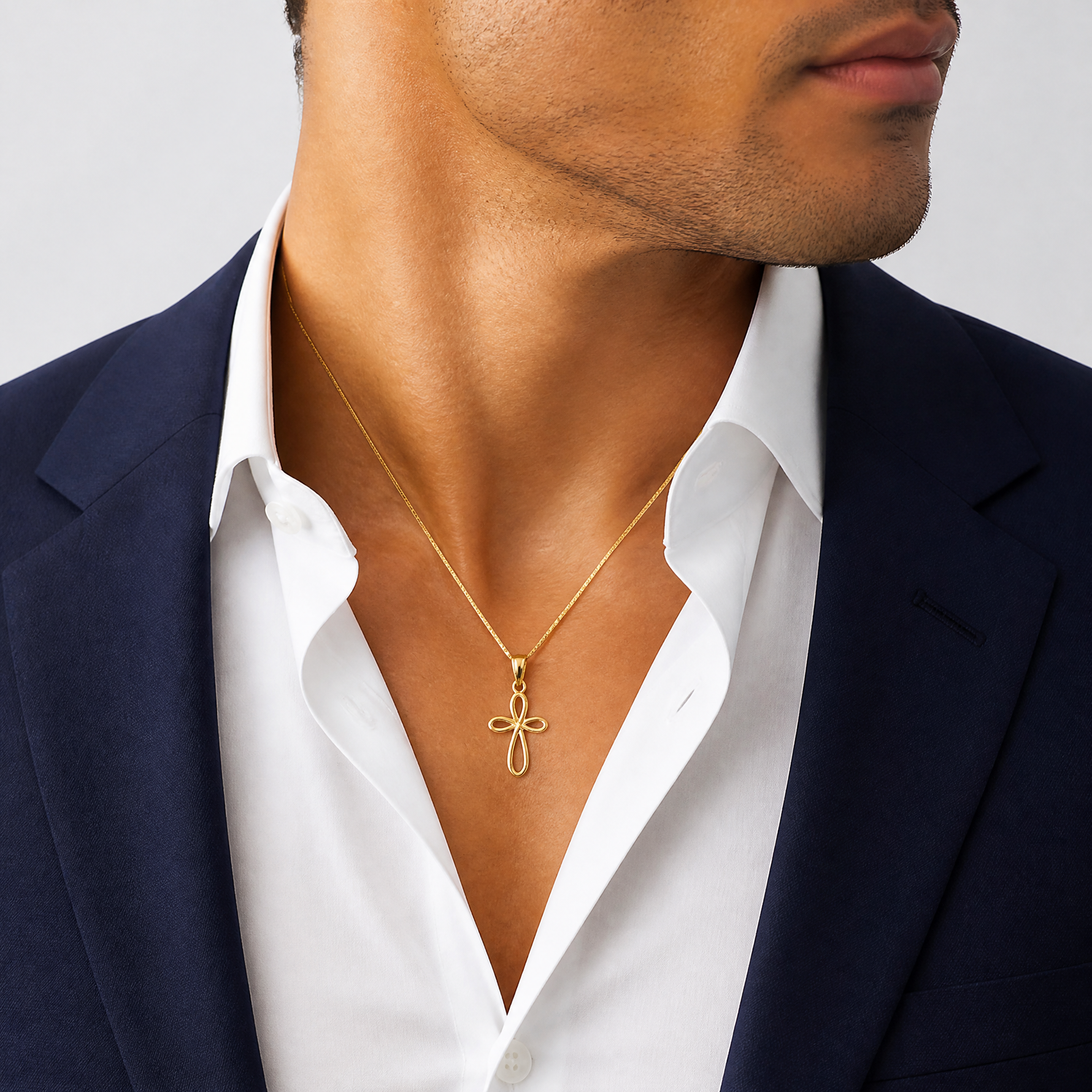 14k Yellow Gold Ribbon Cross Pendant - Model Shot