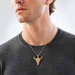 14K Filigree Steer Skull Pendant - Model Shot
