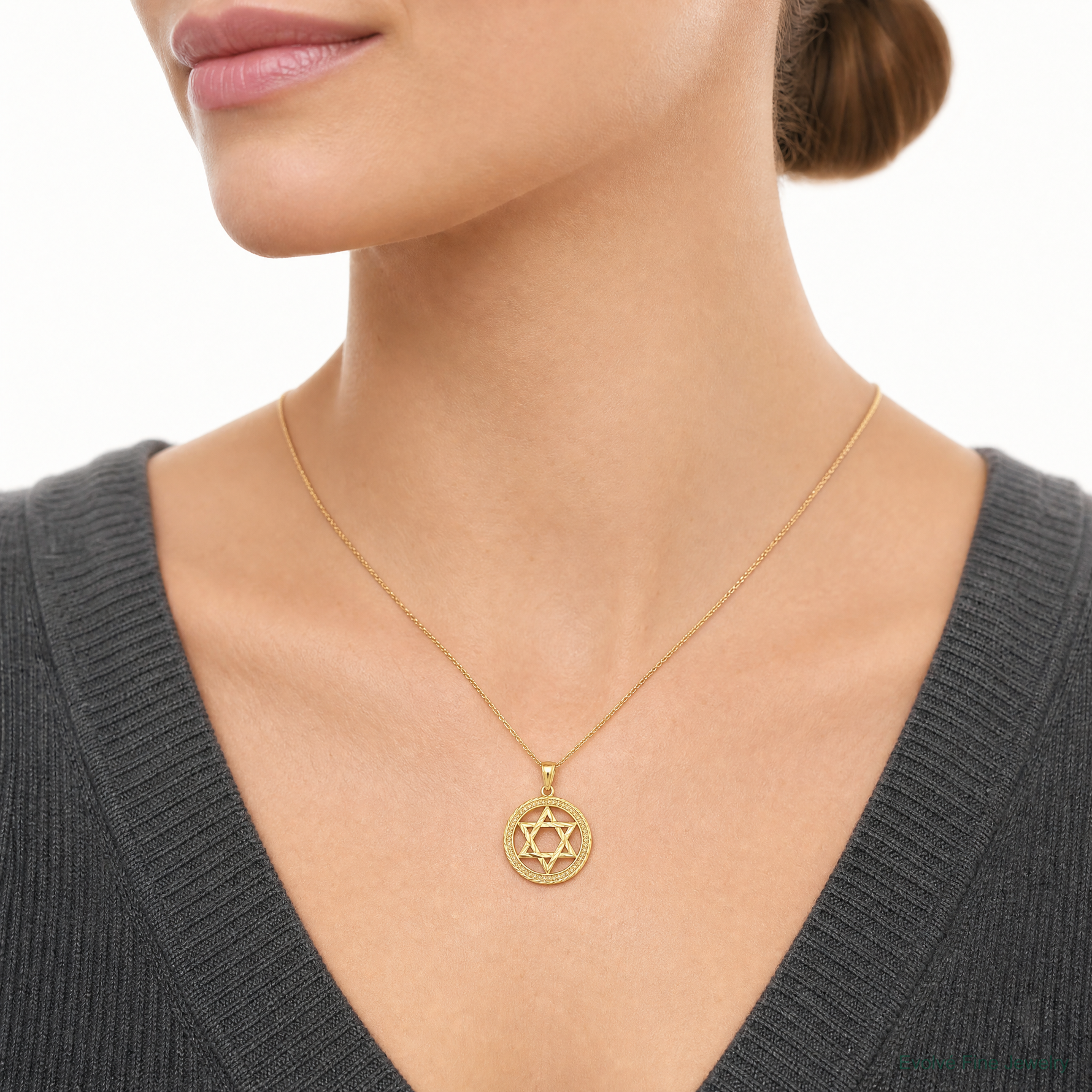 14K Star of David Pendant - Model Shot