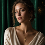 14K Leaf Cross Pendant - Model Shot