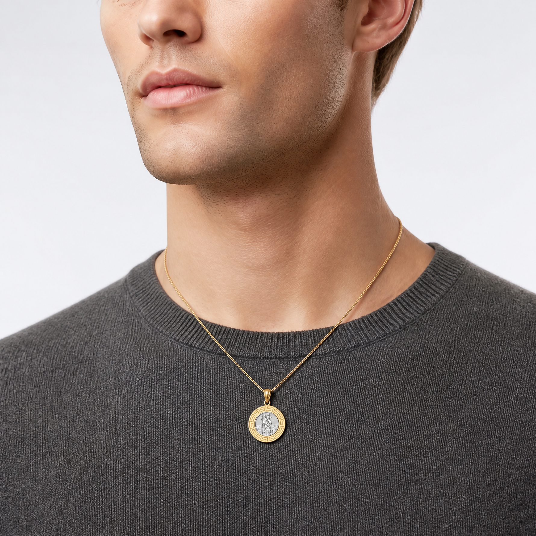 14K w/ Rhodium St. Christopher Medal - Model Shot