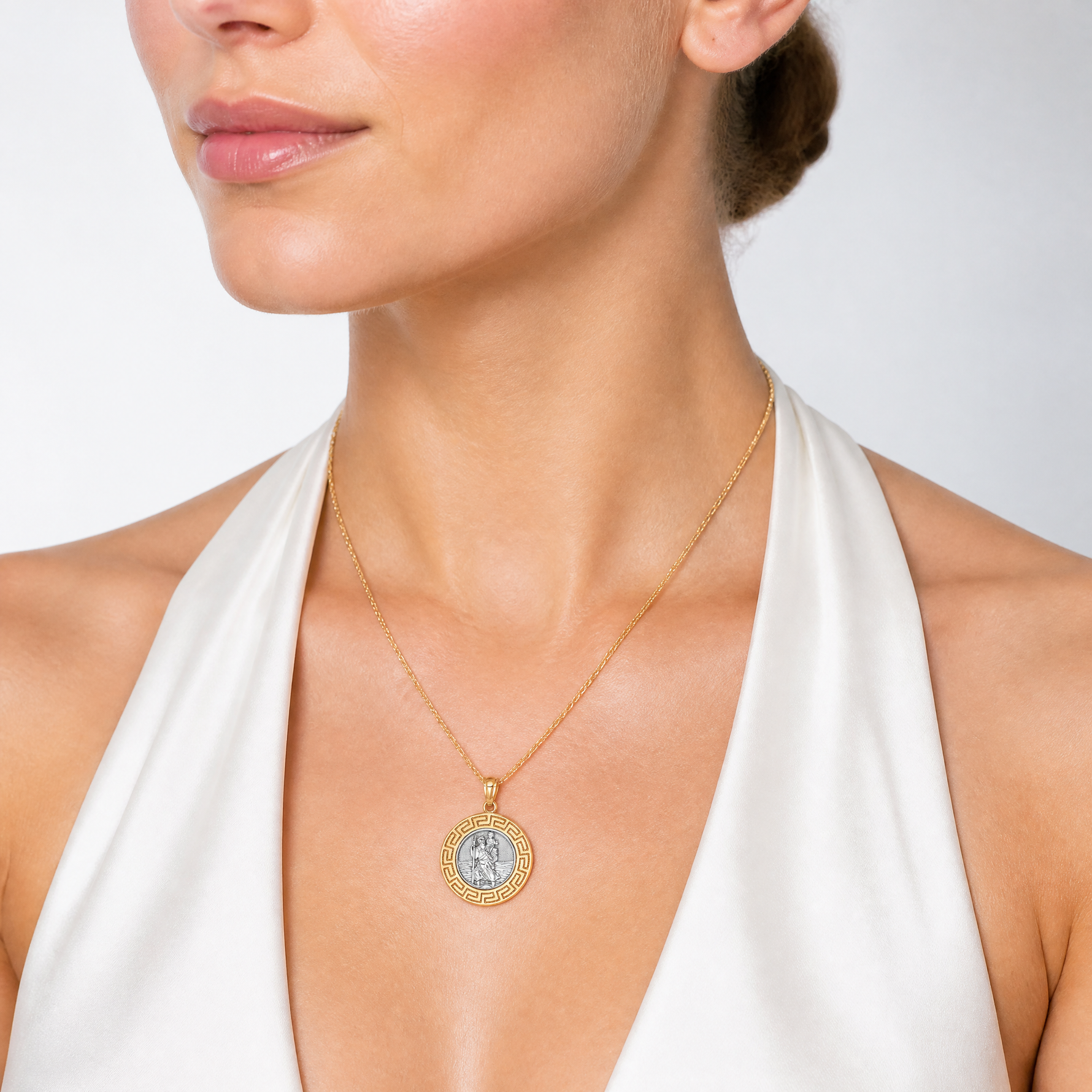 14K w/ Rhodium St. Christopher Medal - Model Shot
