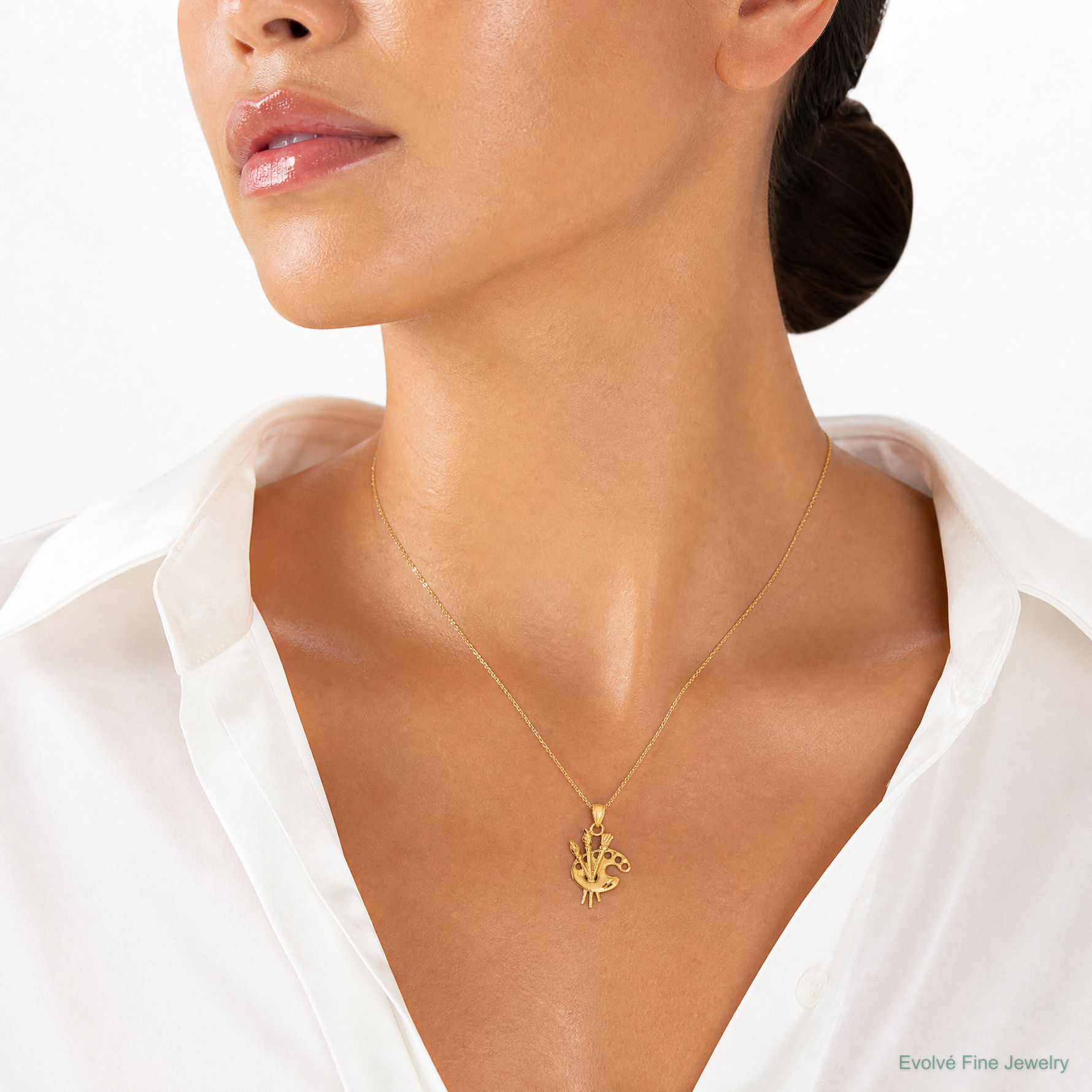14K D/C Paint Palette Pendant - Model Shot