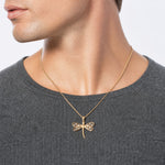 14K Diamond-cut White Rhodium Dragonfly Pendant - Model Shot