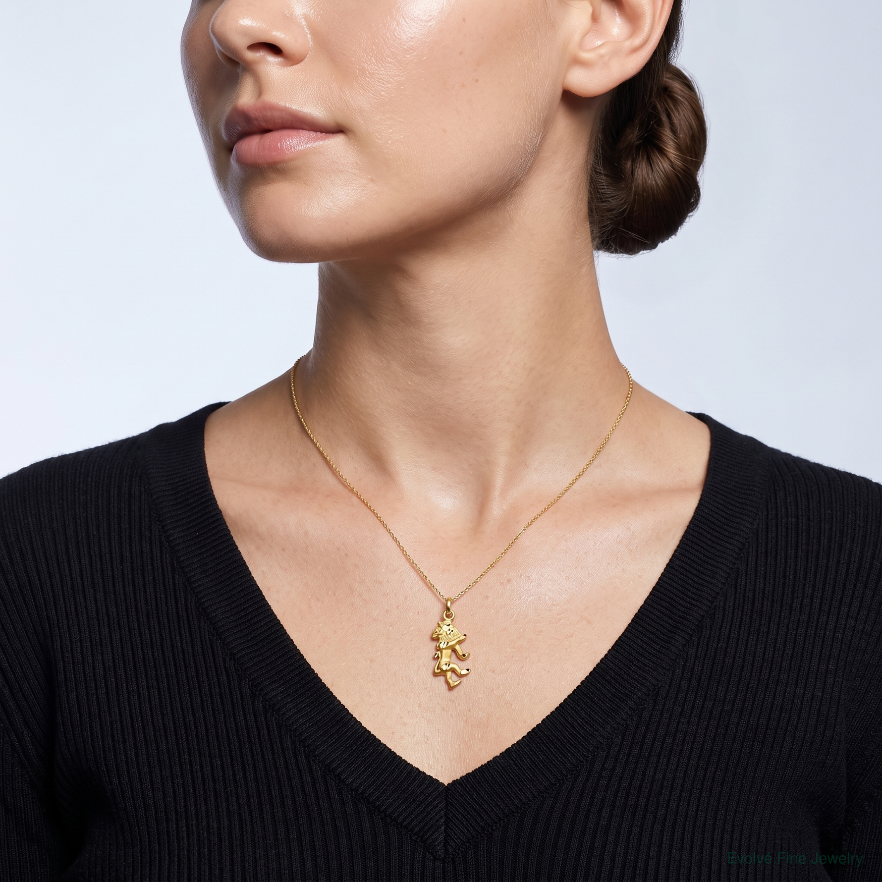14k Satin Diamond-cut Leo Zodiac Charm - Model Shot