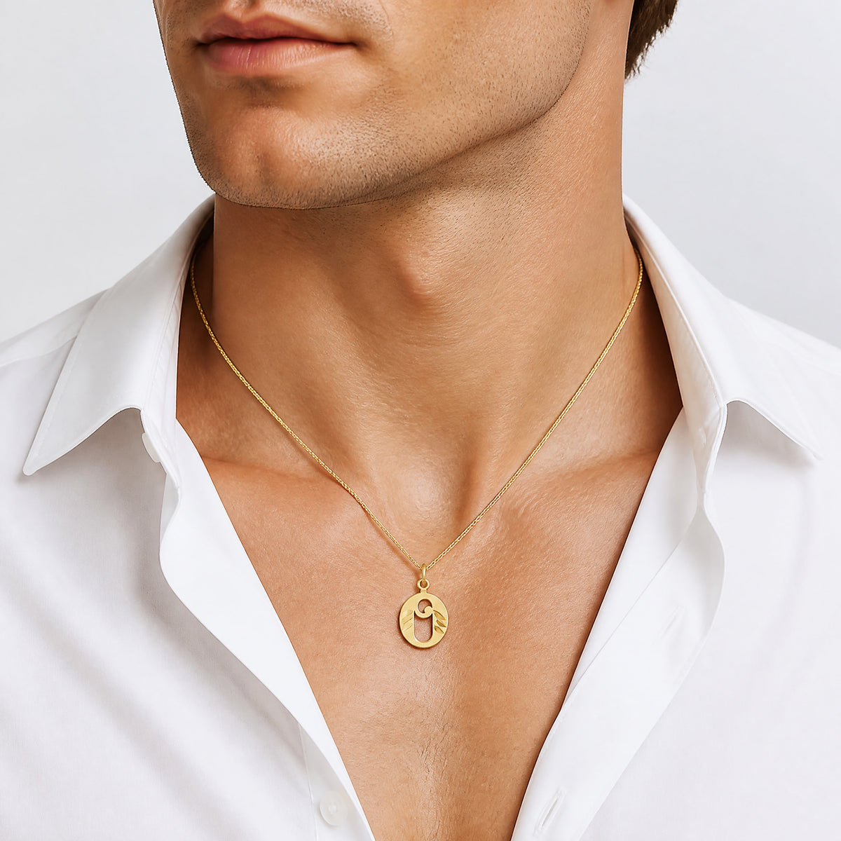 14K Diamond-cut Letter O Initial Charm - Model Shot
