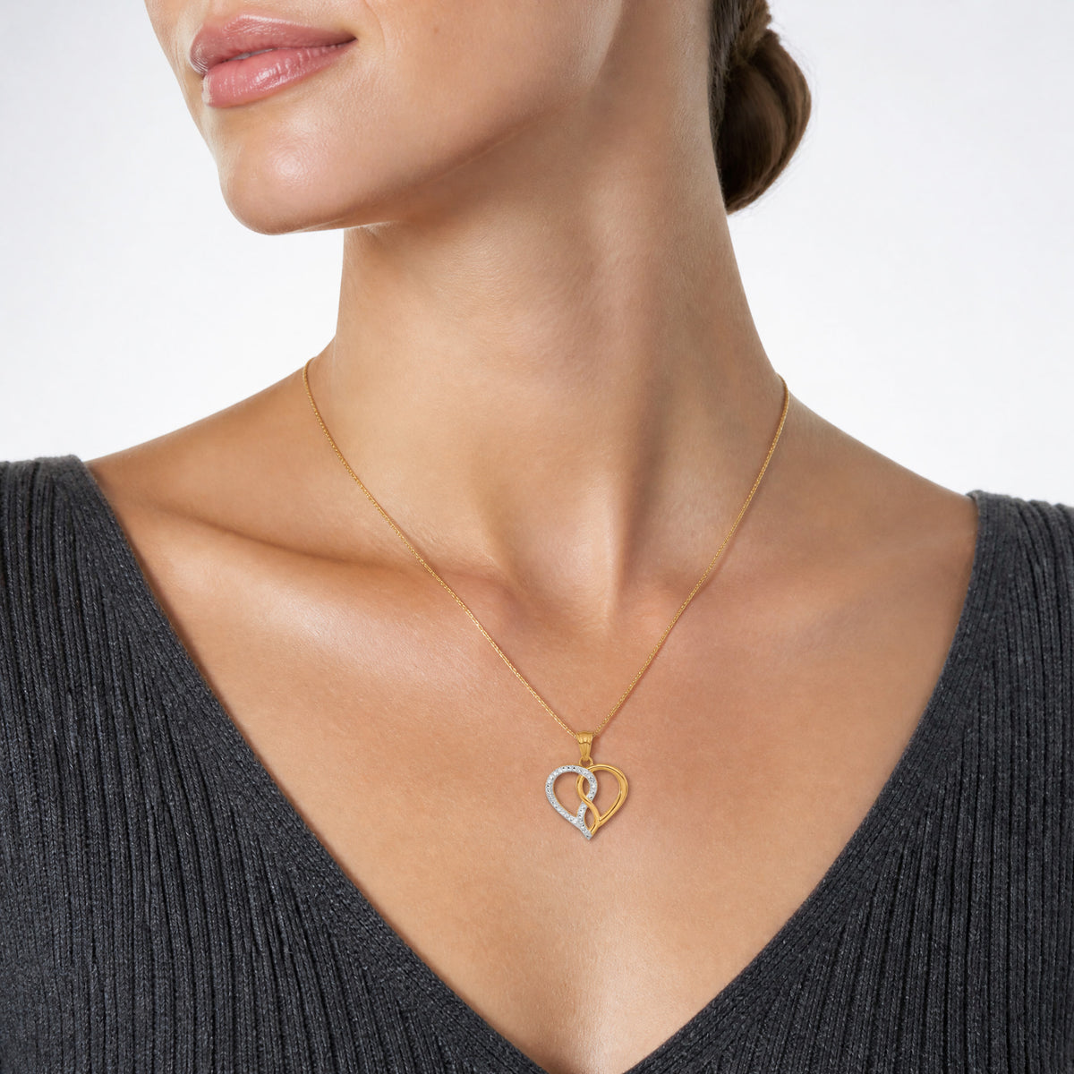 14K with White Rhodium Diamond-cut Infinity Heart Pendant - Model Shot