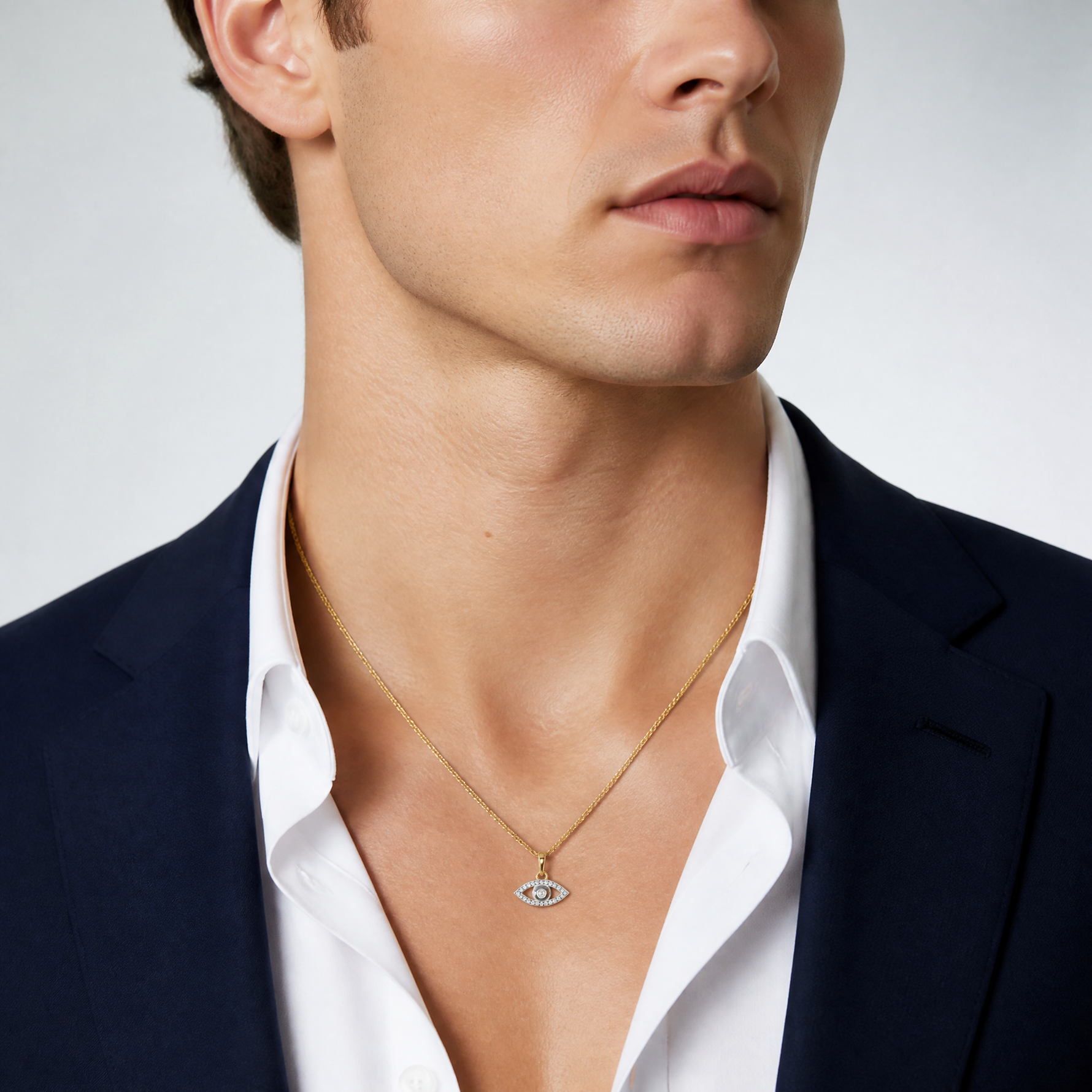 14K and White Rhodium D/C Evil Eye Pendant - Model Shot