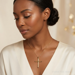 14K Polished with Black Onyx Cross Pendant - Model Shot