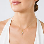 14K Two-tone with White Rhodium Polished Cross with Heart Pendant - Model Shot