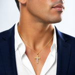 14K Two-tone Polished and Textured Crucifix Pendant - Model Shot