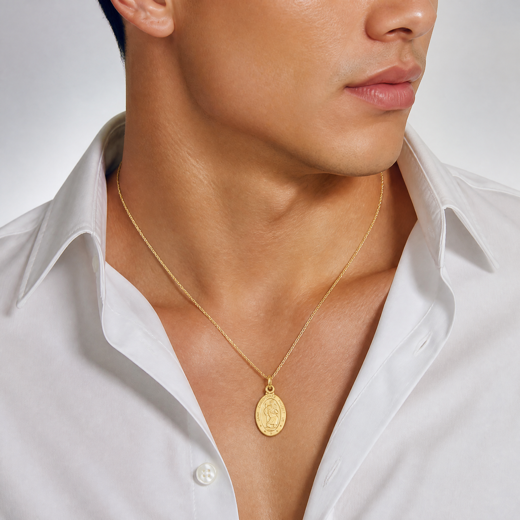 14k Saint Christopher Medal Charm - Model Shot