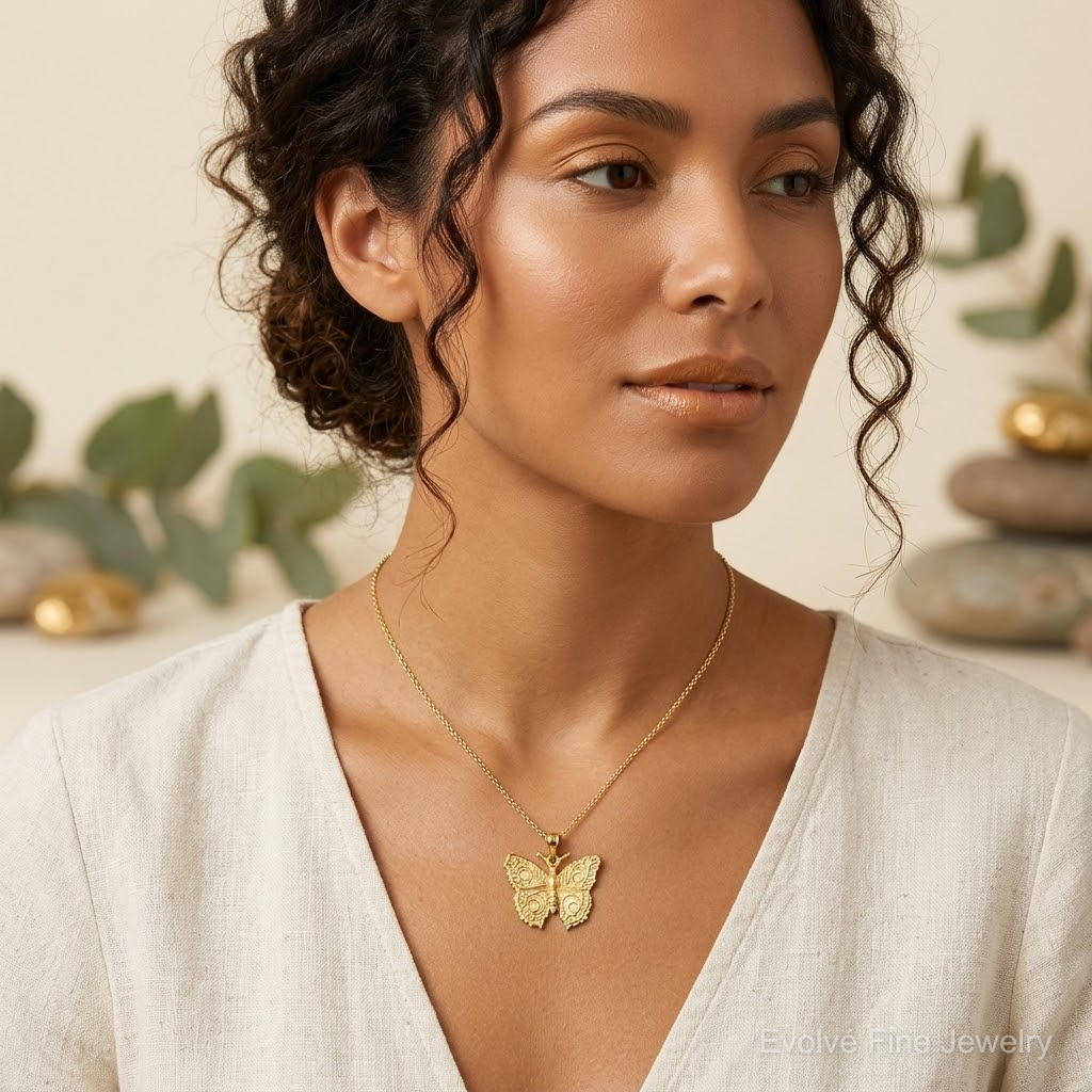 14k Butterfly Charm - Model Shot