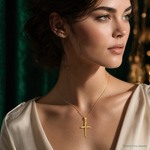 14k Polished Cross Pendant - Model Shot