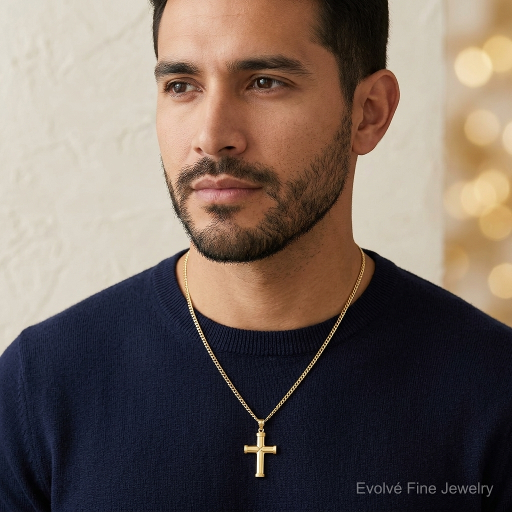 14k Polished Latin Cross Pendant - Model Shot