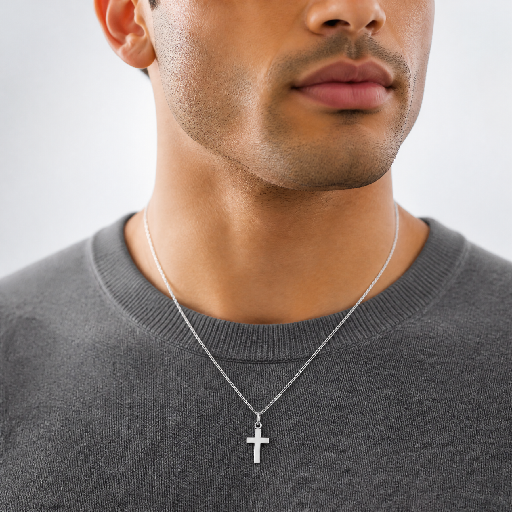 14k White Gold Cross Charm - Model Shot