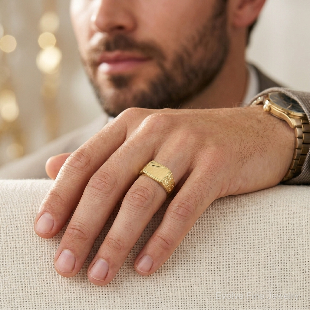 14k 13.0x8.5mm Open Back Mens Signet Ring - Model Shot