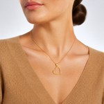 14K Satin Diamond-cut Crooked Heart Pendant - Model Shot