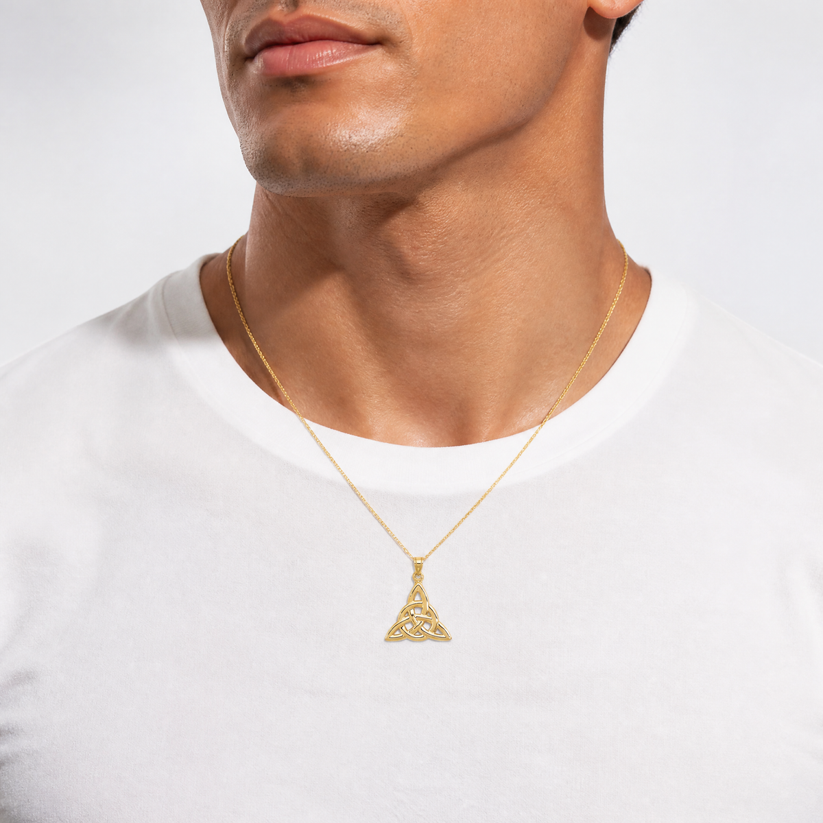 14k Polished Trinity Knot Pendant - Model Shot