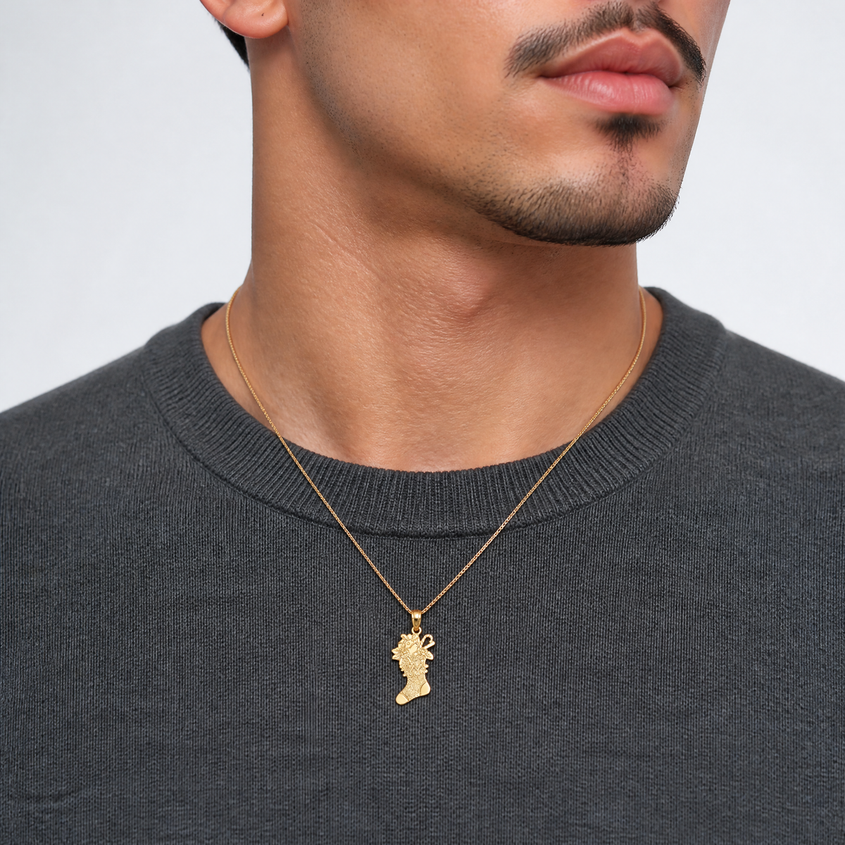 14k Polished Christmas Stocking Charm - Model Shot