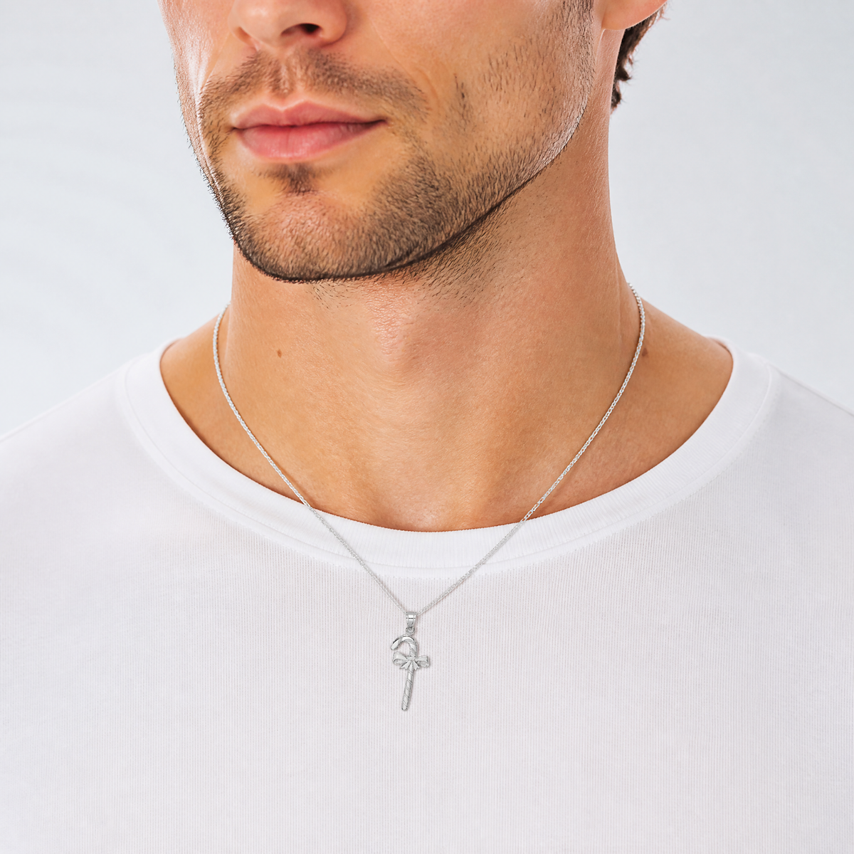 14K White Gold Solid Polished Candy Cane Pendant - Model Shot