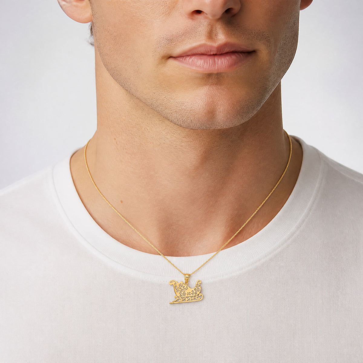 14k Polished Sleigh Charm - Model Shot