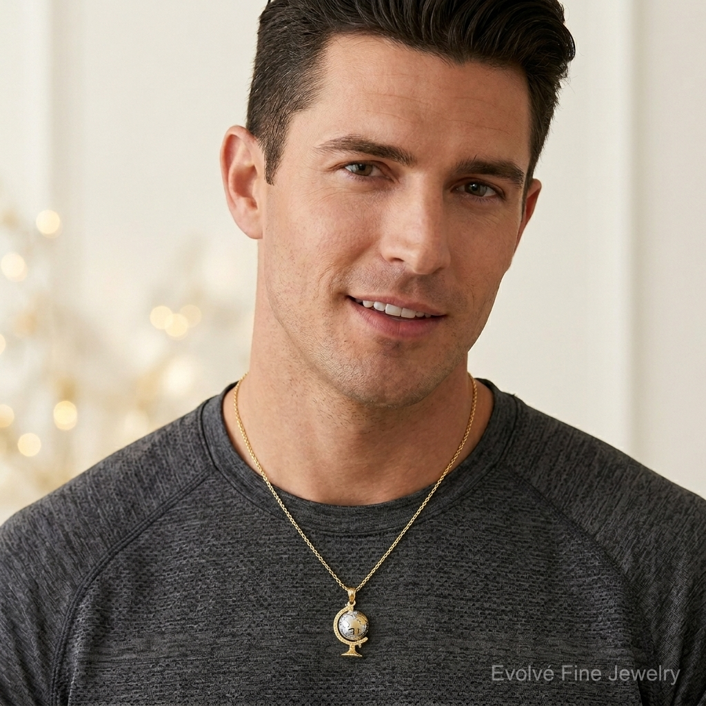 14K w/Rhodium 3-D Moveable Globe Pendant - Model Shot