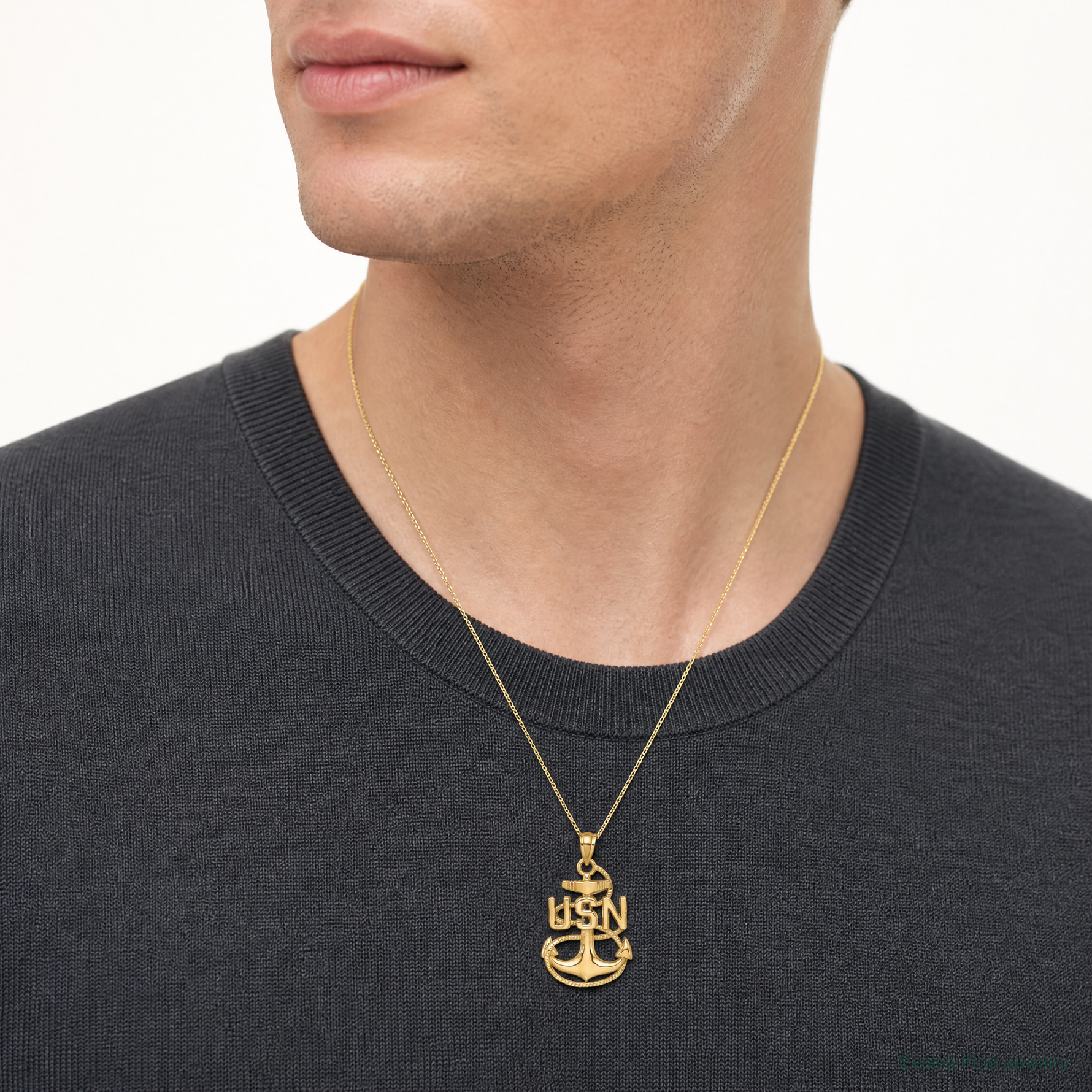 14k United States Navy USN Anchor Pendant - Model Shot