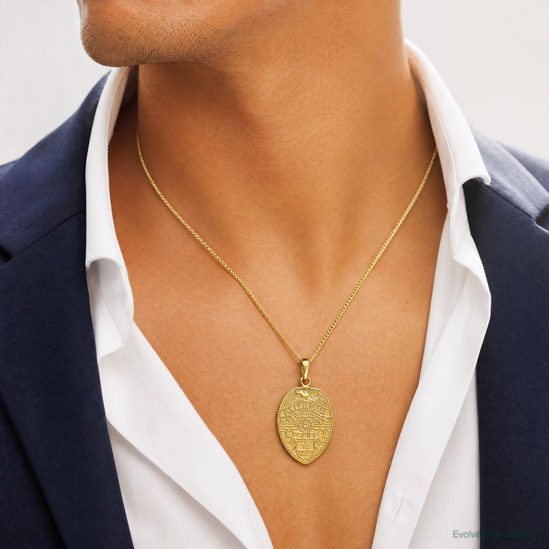 14k Police Officer Badge Pendant - Model Shot